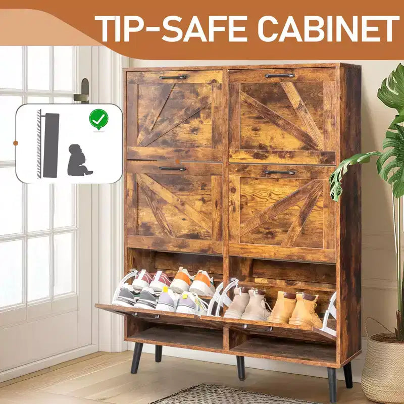 Karl Home Wooden 6 Flip Drawers Shoe Cabinet