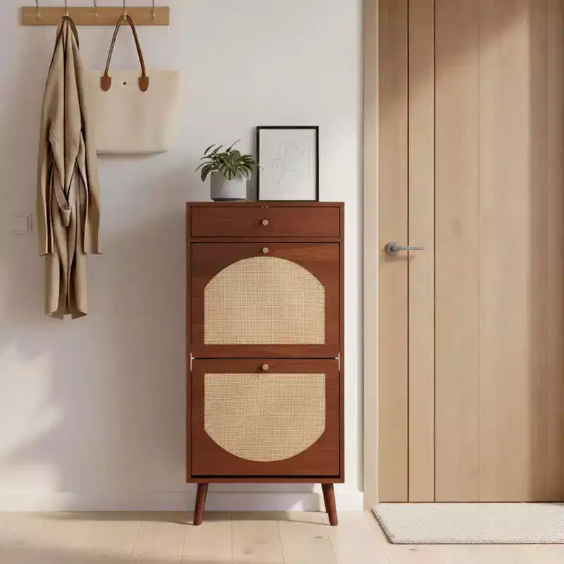 Karl Home Rattan Panel 1 Drawer 2 Flip-Drawer Shoe Cabinet Particleboard 21.26 W