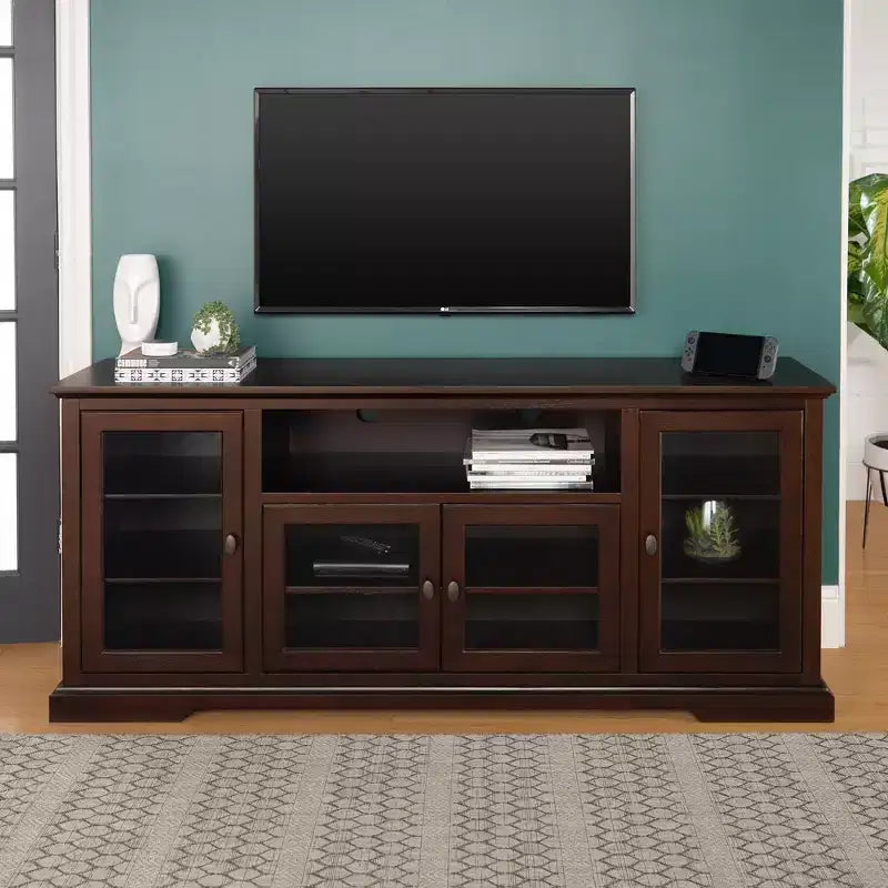 Glass Door Traditional Highboy TV Stand for TVs up to 80, Espresso