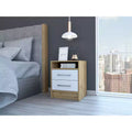 This Eter Nightstand , End Table, Side Table Superior Top, Two Drawers -White / Light Oak combines contemporary style with smart storage.