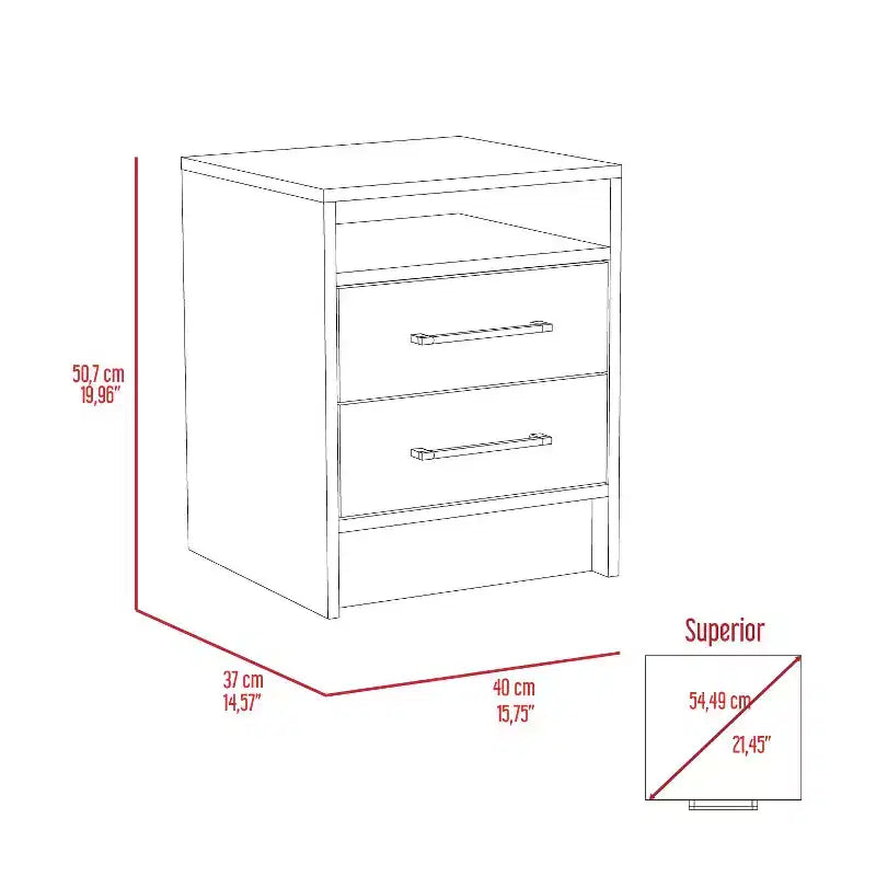 This Eter Nightstand , End Table, Side Table Superior Top, Two Drawers -White / Light Oak combines contemporary style with smart storage.