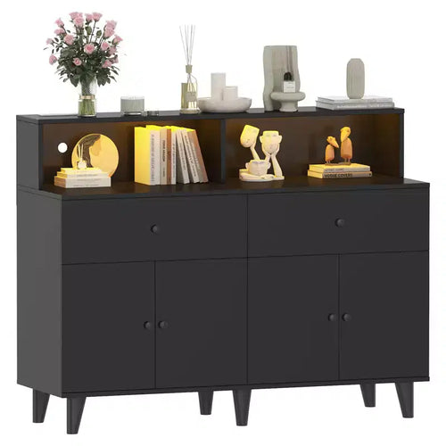 Meuble de rangement de 130 cm avec étagères réglables, buffet de bar à café en bois avec tiroirs, armoire de garde-manger autoportante pour cuisine ou salle à manger