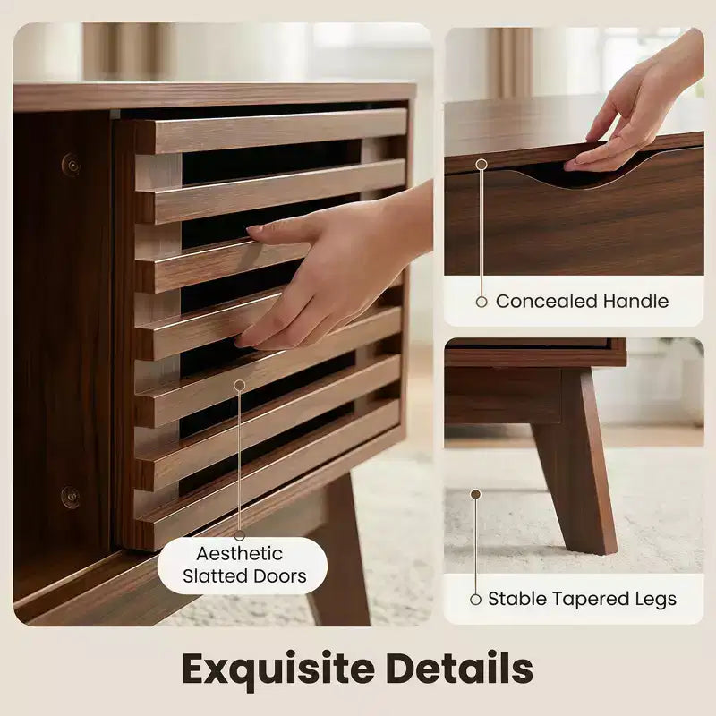 GDFStudio Bogdan Modern Wooden Lift Top Coffee Table with Slatted Sliding Door and Hidden Storage