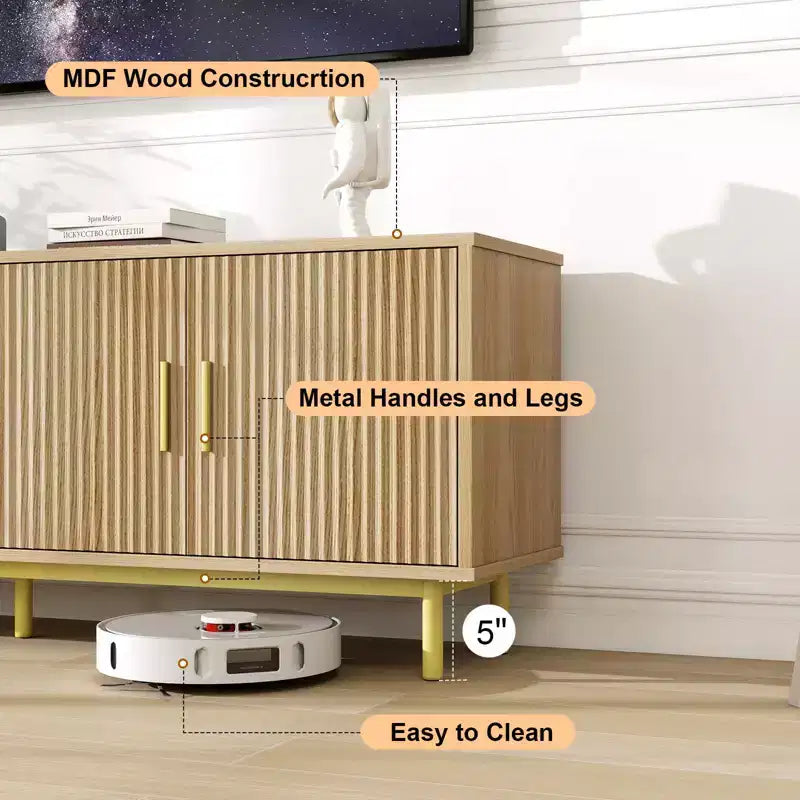 Dyonery 70 Fluted TV Stand for TVs up to 80 Inches,Entertainment Center with Storage & Adjustable Shelf,Modern TV Console for Living Room and Bedroom