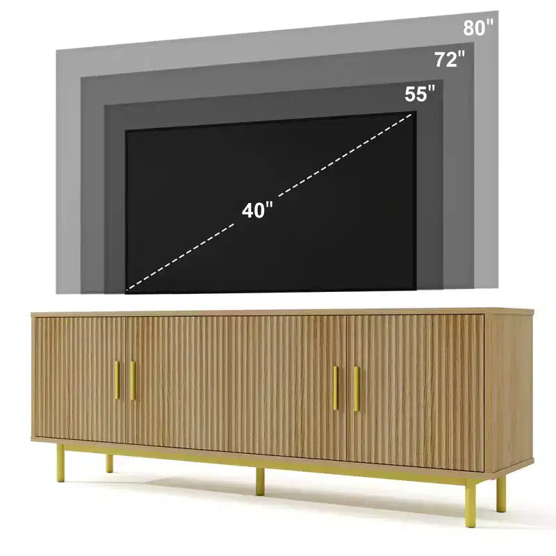Dyonery 70 Fluted TV Stand for TVs up to 80 Inches,Entertainment Center with Storage & Adjustable Shelf,Modern TV Console for Living Room and Bedroom