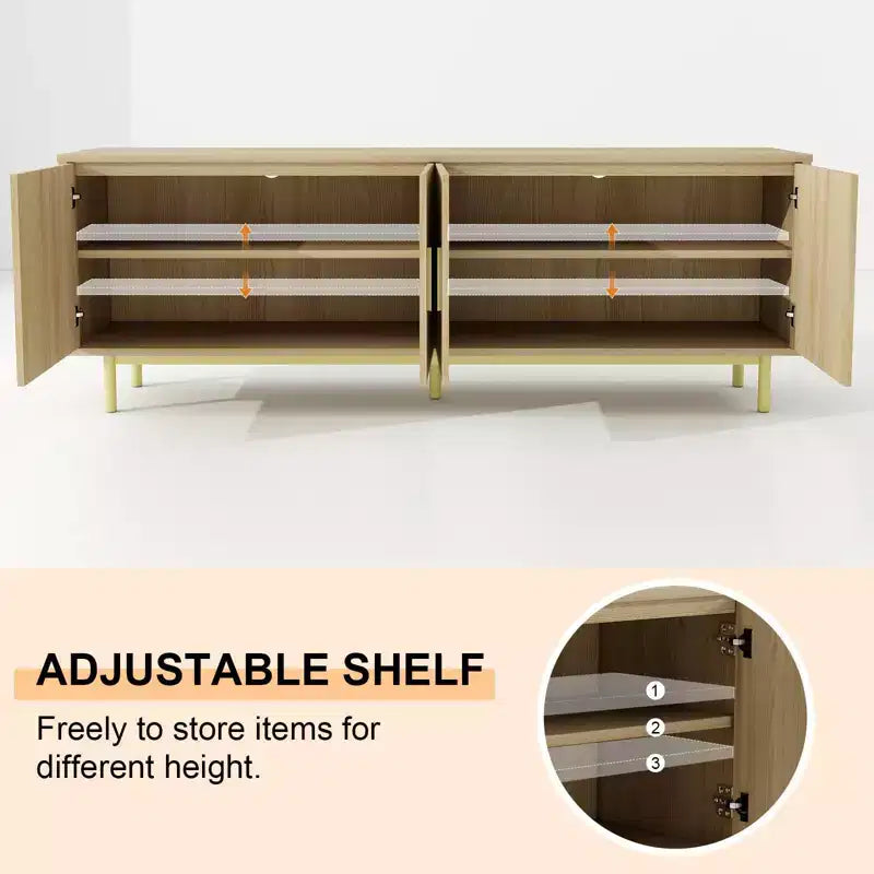 Dyonery 70 Fluted TV Stand for TVs up to 80 Inches,Entertainment Center with Storage & Adjustable Shelf,Modern TV Console for Living Room and Bedroom