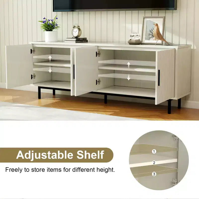 Dyonery 70 Fluted TV Stand for TVs up to 80 Inches,Entertainment Center with Storage & Adjustable Shelf,Modern TV Console for Living Room and Bedroom