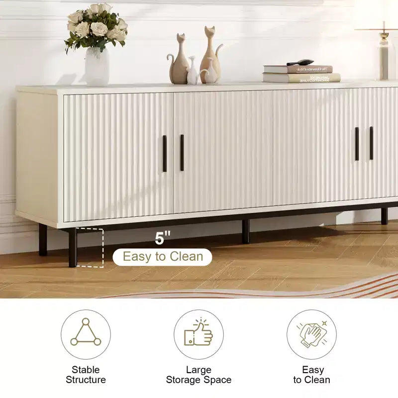 Dyonery 70 Fluted TV Stand for TVs up to 80 Inches,Entertainment Center with Storage & Adjustable Shelf,Modern TV Console for Living Room and Bedroom