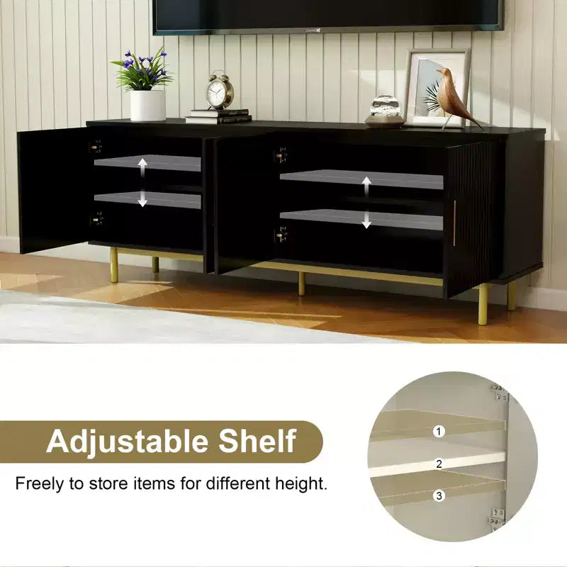 Dyonery 70 Fluted TV Stand for TVs up to 80 Inches,Entertainment Center with Storage & Adjustable Shelf,Modern TV Console for Living Room and Bedroom