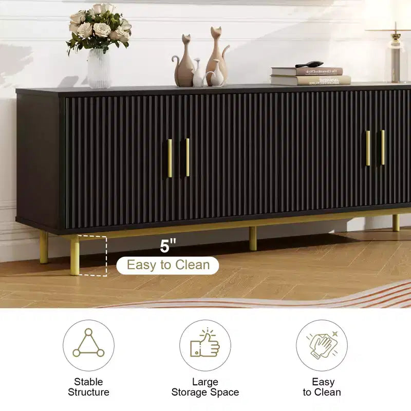 Dyonery 70 Fluted TV Stand for TVs up to 80 Inches,Entertainment Center with Storage & Adjustable Shelf,Modern TV Console for Living Room and Bedroom