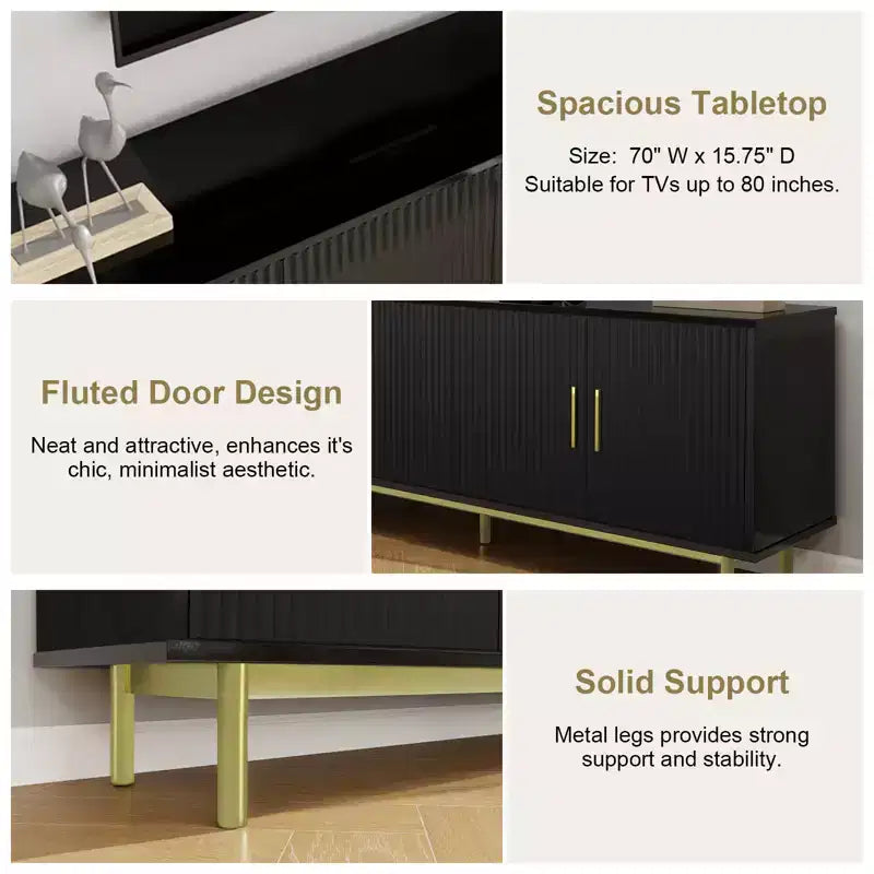 Dyonery 70 Fluted TV Stand for TVs up to 80 Inches,Entertainment Center with Storage & Adjustable Shelf,Modern TV Console for Living Room and Bedroom