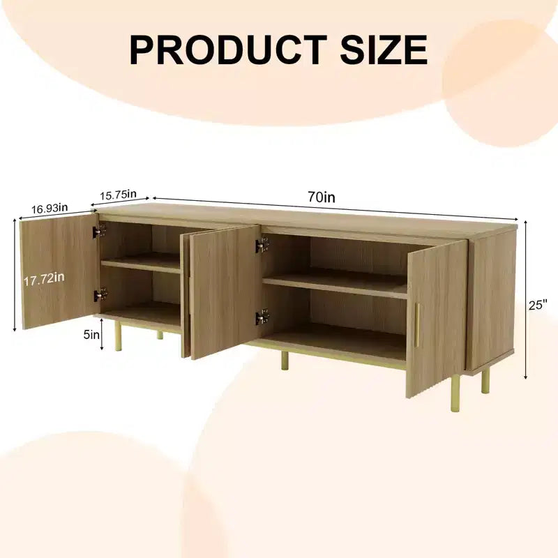 Dyonery 70 Fluted TV Stand for TVs up to 80 Inches,Entertainment Center with Storage & Adjustable Shelf,Modern TV Console for Living Room and Bedroom