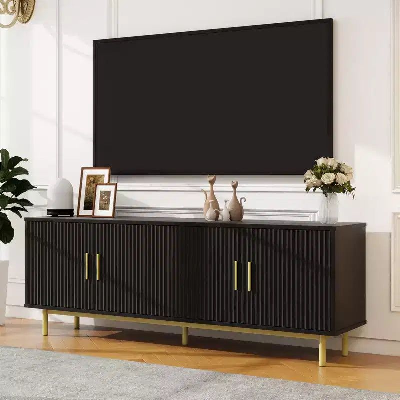 Dyonery 70 Fluted TV Stand for TVs up to 80 Inches,Entertainment Center with Storage & Adjustable Shelf,Modern TV Console for Living Room and Bedroom