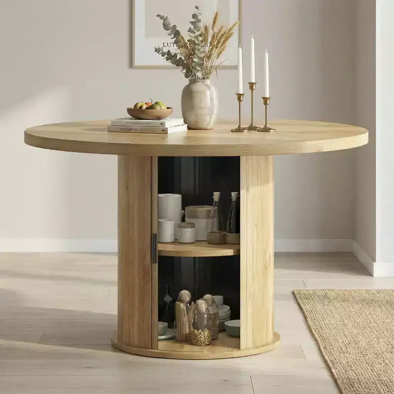 JVNOXK 43 Round Wood Dining Table for 4 with Sturdy Metal Base, Modern Kitchen Table