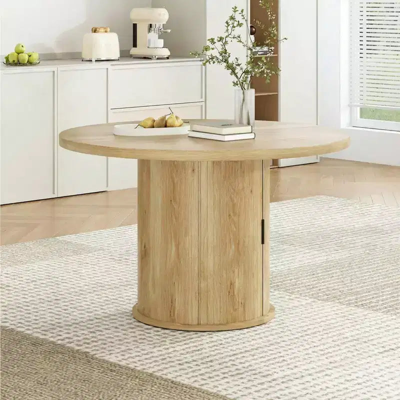 JVNOXK 43 Round Wood Dining Table for 4 with Sturdy Metal Base, Modern Kitchen Table