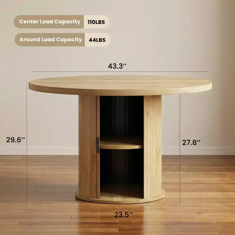 JVNOXK 43 Round Wood Dining Table for 4 with Sturdy Metal Base, Modern Kitchen Table