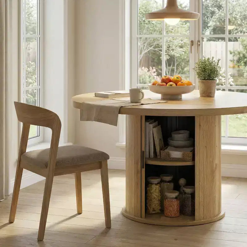 JVNOXK 43 Round Wood Dining Table for 4 with Sturdy Metal Base, Modern Kitchen Table