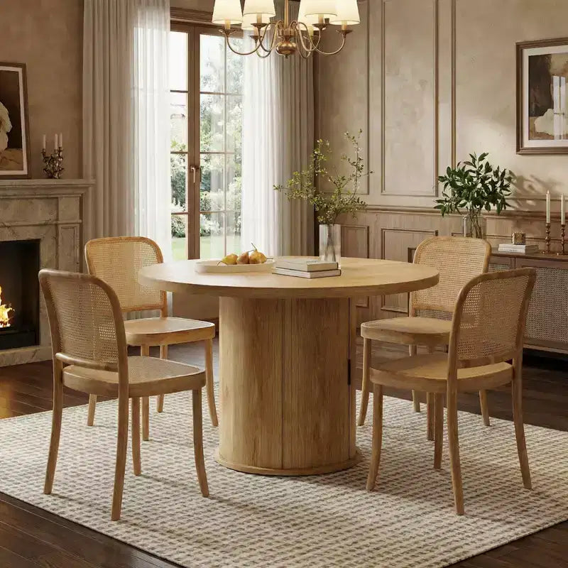 JVNOXK 43 Round Wood Dining Table for 4 with Sturdy Metal Base, Modern Kitchen Table