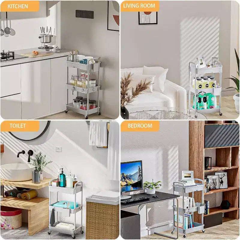 ALUCSET 3 Tier Rolling Utility Cart with Drawer, Plastic Storage Organizer Cart with Wheels, Lockable Caster for Kitchen, Bathroom, Office, Bedroom