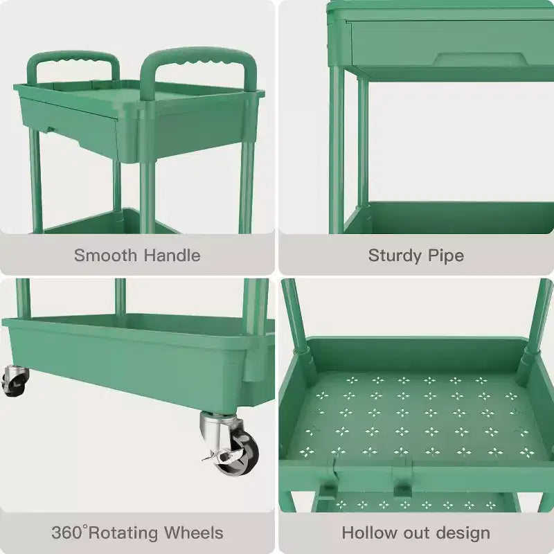 ALUCSET 3 Tier Rolling Utility Cart with Drawer, Plastic Storage Organizer Cart with Wheels, Lockable Caster for Kitchen, Bathroom, Office, Bedroom