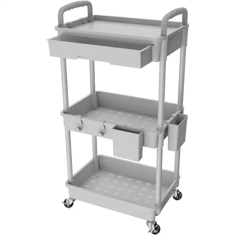 Chariot de rangement à roulettes ALUCSET à 3 niveaux avec tiroir, Chariot de rangement en plastique avec roues, Roulettes verrouillables pour Cuisine, Salle de bain, Bureau, Chambre à coucher