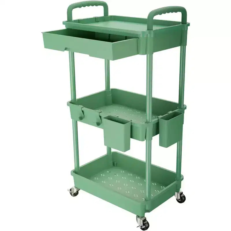 Chariot de rangement à roulettes ALUCSET à 3 niveaux avec tiroir, Chariot de rangement en plastique avec roues, Roulettes verrouillables pour Cuisine, Salle de bain, Bureau, Chambre à coucher