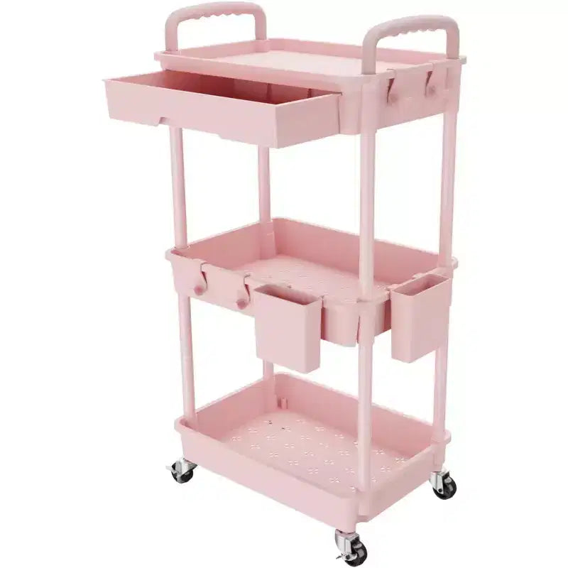 Chariot de rangement à roulettes ALUCSET à 3 niveaux avec tiroir, Chariot de rangement en plastique avec roues, Roulettes verrouillables pour Cuisine, Salle de bain, Bureau, Chambre à coucher