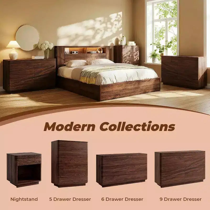 6 Drawer Dresser, Modern Wooden Chest of Drawers Chest of Drawers with Curved Profile Design, Storage Organizer Dresser for Living Room