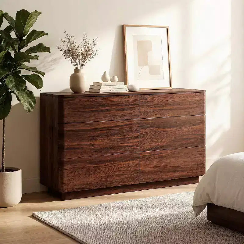 6 Drawer Dresser, Modern Wooden Chest of Drawers Chest of Drawers with Curved Profile Design, Storage Organizer Dresser for Living Room