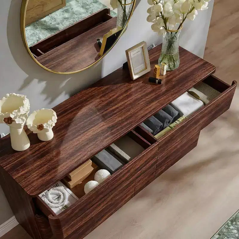 6 Drawer Dresser, Modern Wooden Chest of Drawers Chest of Drawers with Curved Profile Design, Storage Organizer Dresser for Living Room