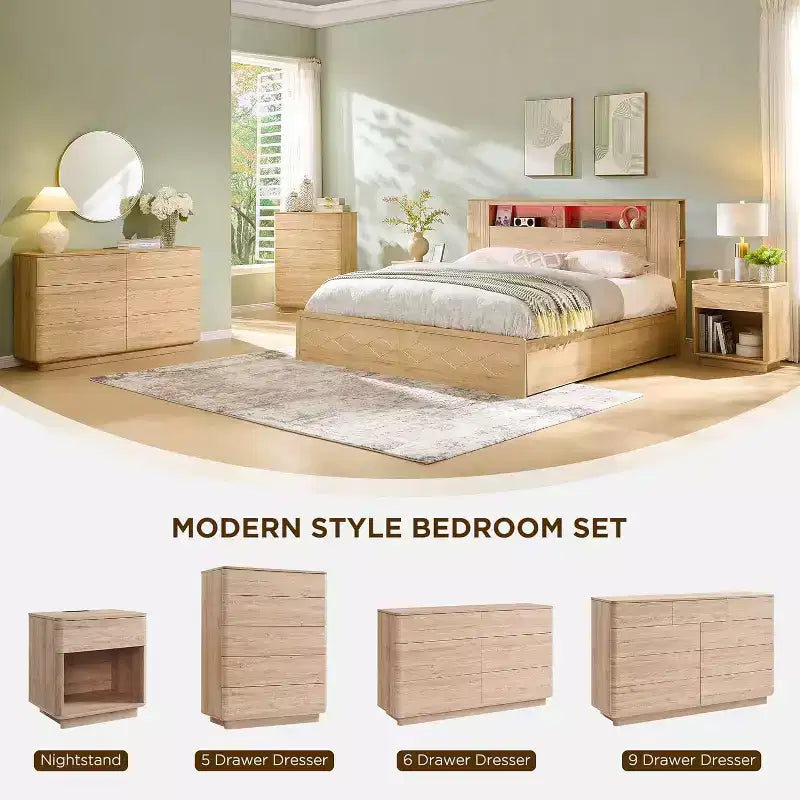 6 Drawer Dresser, Modern Wooden Chest of Drawers Chest of Drawers with Curved Profile Design, Storage Organizer Dresser for Living Room