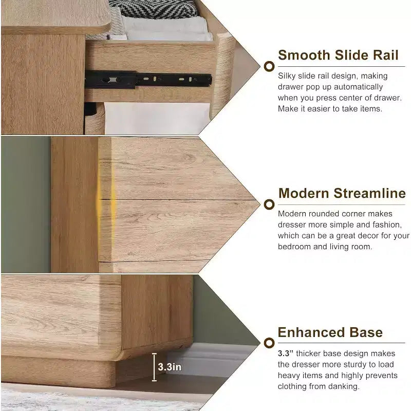 6 Drawer Dresser, Modern Wooden Chest of Drawers Chest of Drawers with Curved Profile Design, Storage Organizer Dresser for Living Room