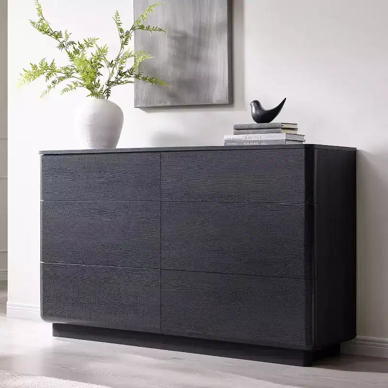 6 Drawer Dresser, Modern Wooden Chest of Drawers Chest of Drawers with Curved Profile Design, Storage Organizer Dresser for Living Room