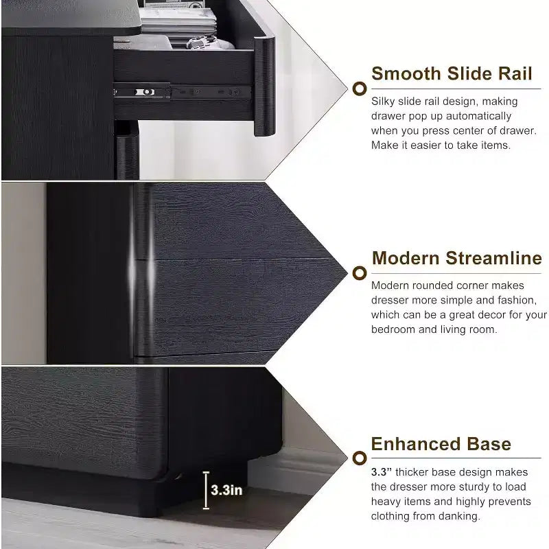 6 Drawer Dresser, Modern Wooden Chest of Drawers Chest of Drawers with Curved Profile Design, Storage Organizer Dresser for Living Room