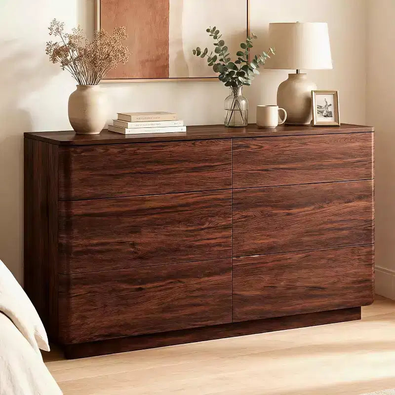 6 Drawer Dresser, Modern Wooden Chest of Drawers Chest of Drawers with Curved Profile Design, Storage Organizer Dresser for Living Room