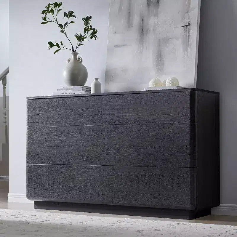 6 Drawer Dresser, Modern Wooden Chest of Drawers Chest of Drawers with Curved Profile Design, Storage Organizer Dresser for Living Room