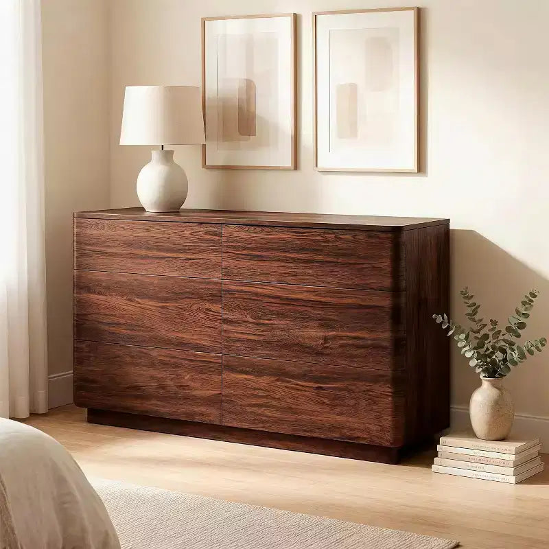 6 Drawer Dresser, Modern Wooden Chest of Drawers Chest of Drawers with Curved Profile Design, Storage Organizer Dresser for Living Room