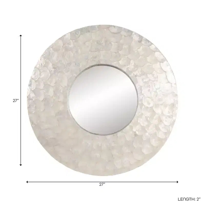 Miroir mural rond moderne en nacre pour la décoration de chambre - Cadre de miroir décoratif pour la salle de bain, l'entrée ou le couloir - 27", Ivoire