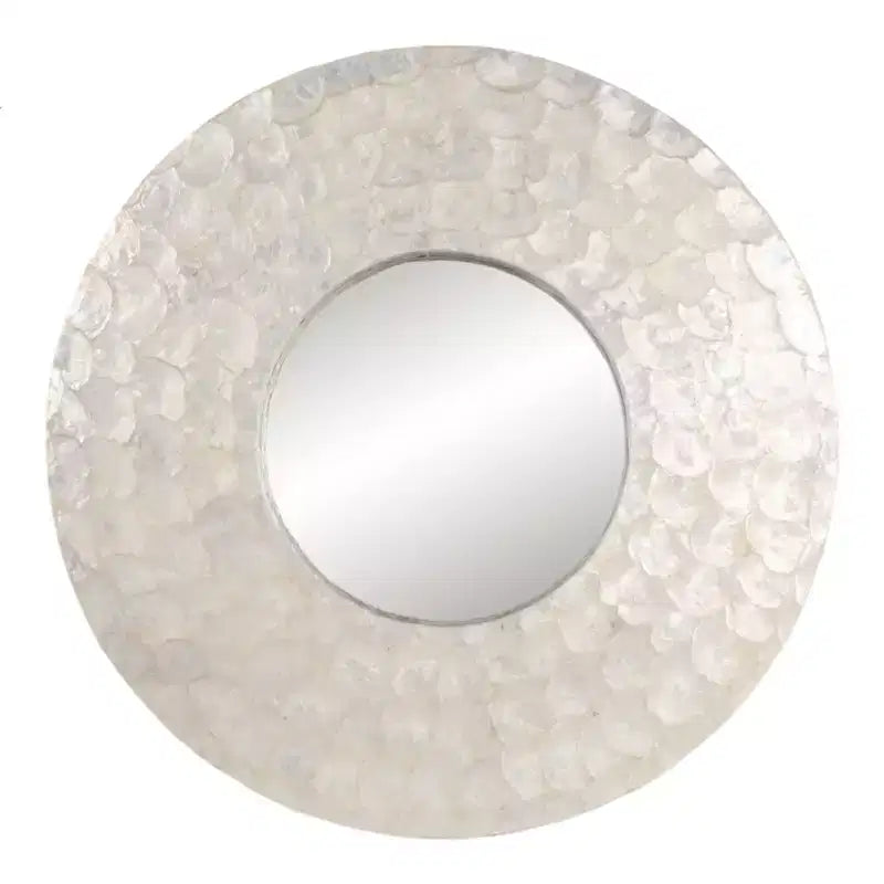 Miroir mural rond moderne en nacre pour la décoration de chambre - Cadre de miroir décoratif pour la salle de bain, l'entrée ou le couloir - 27", Ivoire