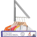 Single Foldable Clothing Rack Wall Mounted Retractable Clothes Hanger for Laundry Dryer Room Collapsible Folding Garment Drying Rod Chrome