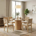 French Country Woven Back Dining Chairs Set of 4, Solid Wood Dining Room Chairs with Linen Upholstered Seat, Modern Kitchen Chairs-Panipeachy
