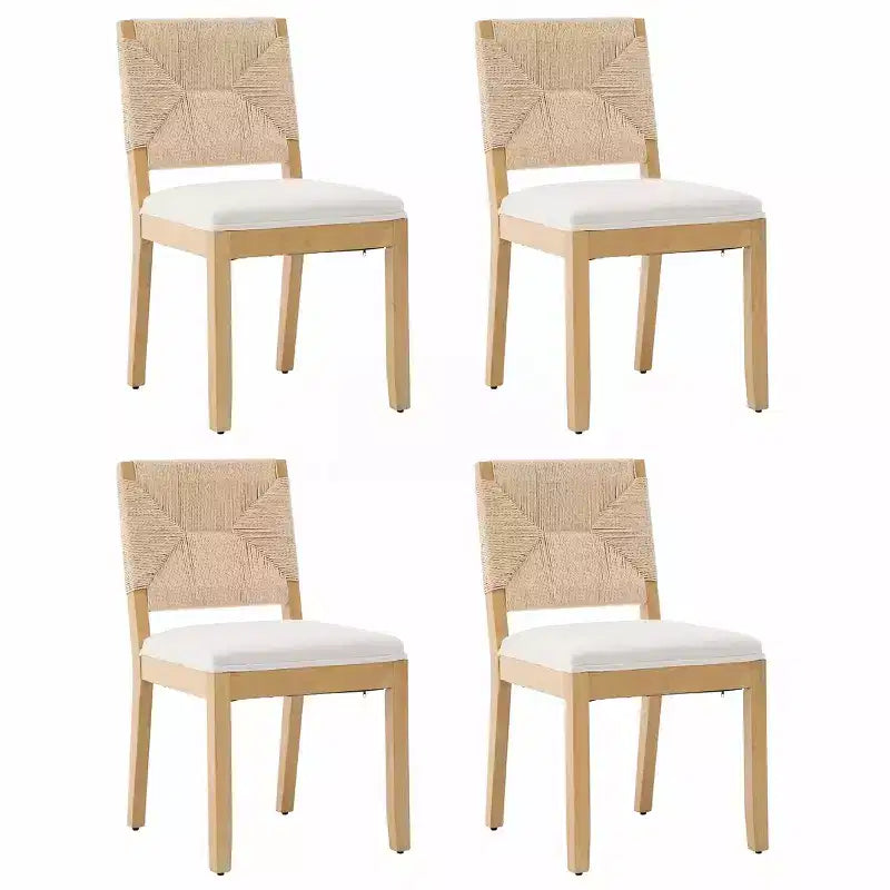 French Country Woven Back Dining Chairs Set of 4, Solid Wood Dining Room Chairs with Linen Upholstered Seat, Modern Kitchen Chairs-Panipeachy