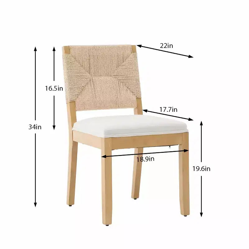 French Country Woven Back Dining Chairs Set of 4, Solid Wood Dining Room Chairs with Linen Upholstered Seat, Modern Kitchen Chairs-Panipeachy