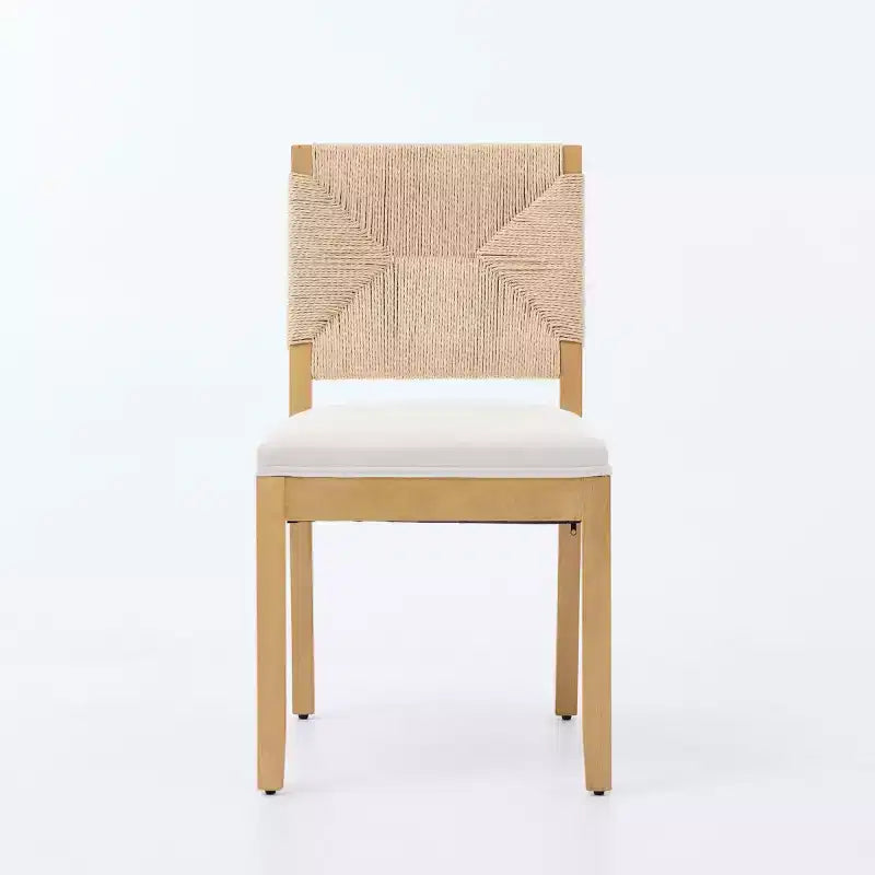 French Country Woven Back Dining Chairs Set of 4, Solid Wood Dining Room Chairs with Linen Upholstered Seat, Modern Kitchen Chairs-Panipeachy