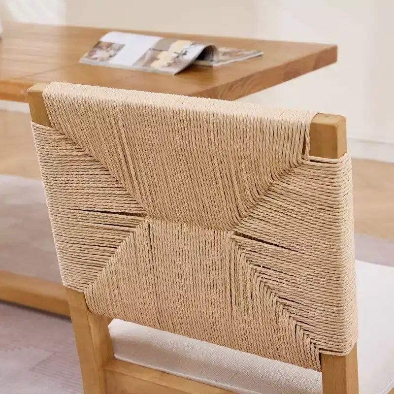 French Country Woven Back Dining Chairs Set of 4, Solid Wood Dining Room Chairs with Linen Upholstered Seat, Modern Kitchen Chairs-Panipeachy