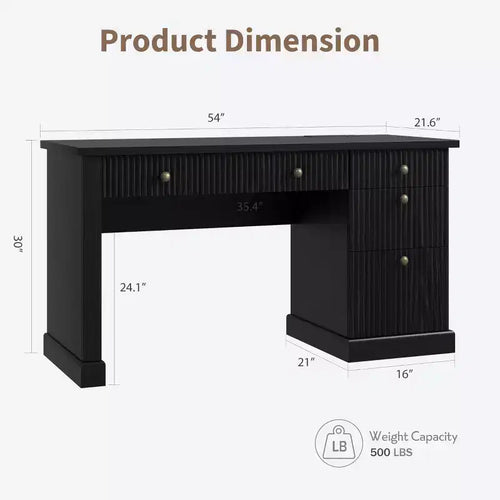 Bureau de direction moderne 54 pouces avec station de charge et tiroirs de classement, bureau d'ordinateur en bois cannelé avec rangement pour l'étude à domicile