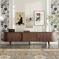 Mid-Century Modern TV Stand for TVs up to 80, Entertainment Center with Tambour Doors & Fluted Drawers, Walnut Brown Media Console - ModernLuxe