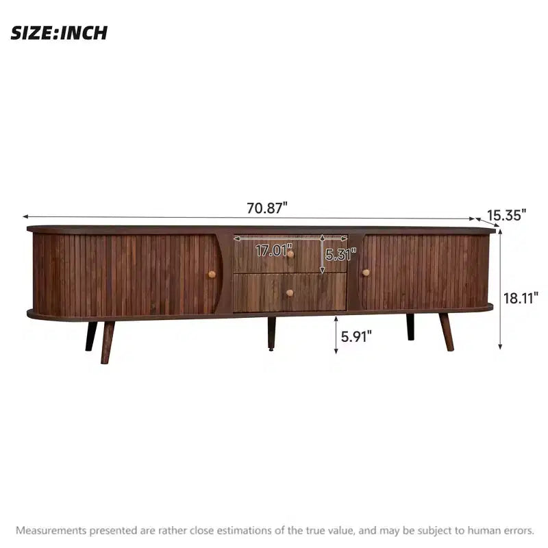 Mid-Century Modern TV Stand for TVs up to 80, Entertainment Center with Tambour Doors & Fluted Drawers, Walnut Brown Media Console - ModernLuxe