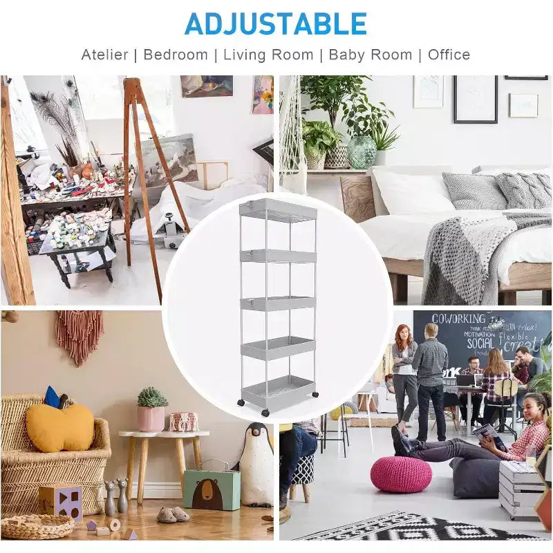 ALUCSET 5-Tier Storage Cart Organizer Rolling Utility Cart, Mobile Shelving Unit Slide Out Storage Shelves for Kitchen Bathroom Laundry Room & Dresser