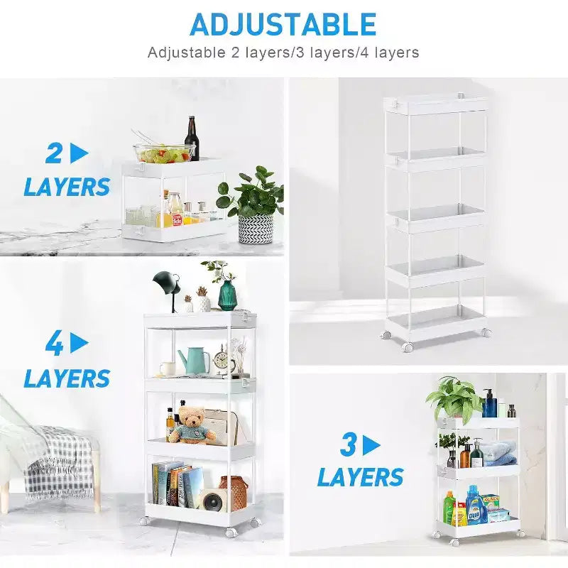 ALUCSET 5-Tier Storage Cart Organizer Rolling Utility Cart, Mobile Shelving Unit Slide Out Storage Shelves for Kitchen Bathroom Laundry Room & Dresser
